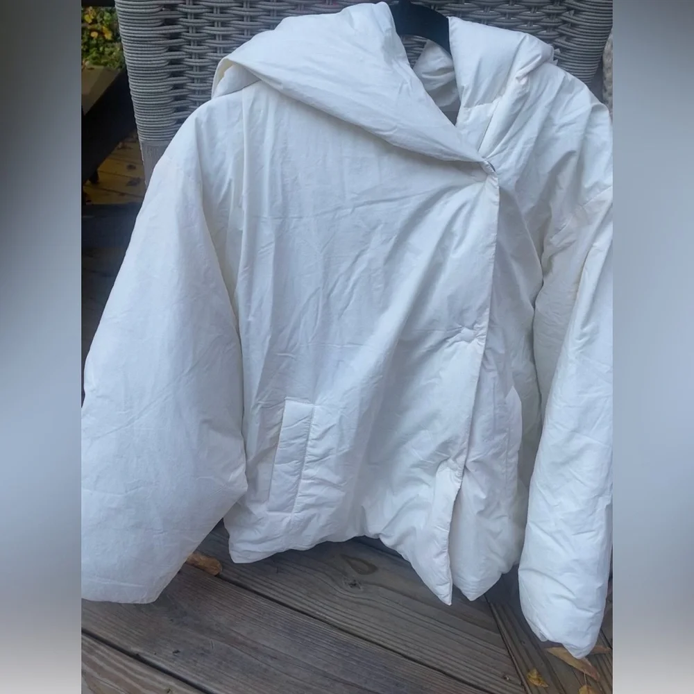 Free People Womens Winter Hooded Puffer Coat Cloud Dancer White Ivory Small - Picture 11 of 11